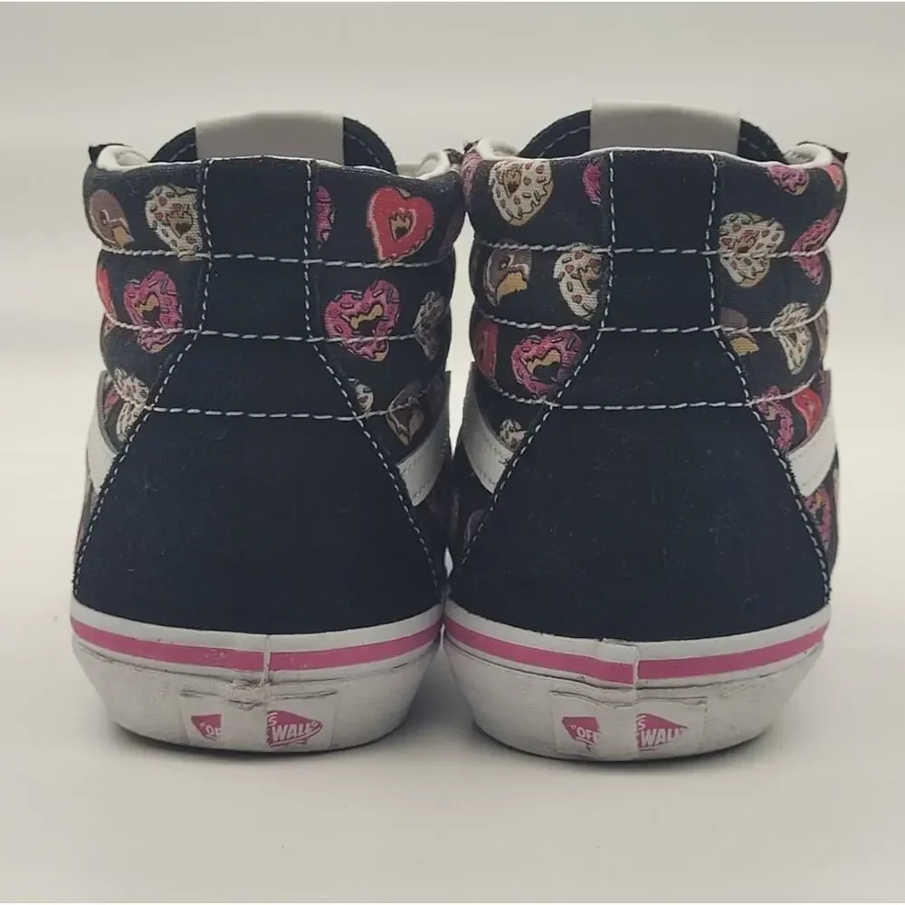 Used Vans Kids SK8-Hi Heart Donuts Black Suede Sneakers - Size 6.5 Juniors